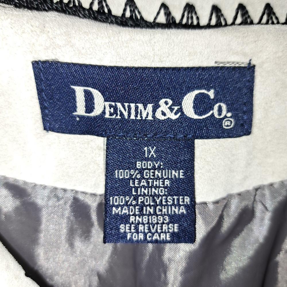 Denim&Co Sz 1X Women's Patchwork Leather Jacket - Black, Gray, and Cream - Picture 4 of 11
